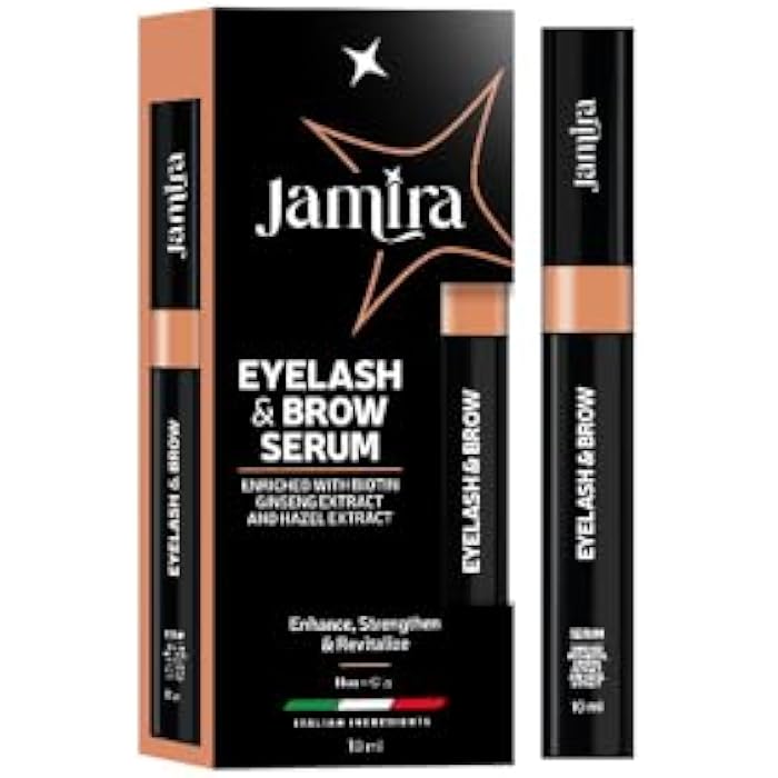 Jamira Eyelash & Brow Serum with Biotin, Ginseng & Witch Hazel Conditioning Formula, Lightweight, Non-Oily & Gentle for Eye Area,Supports Fuller-Looking Lashes & Brows, 10ml